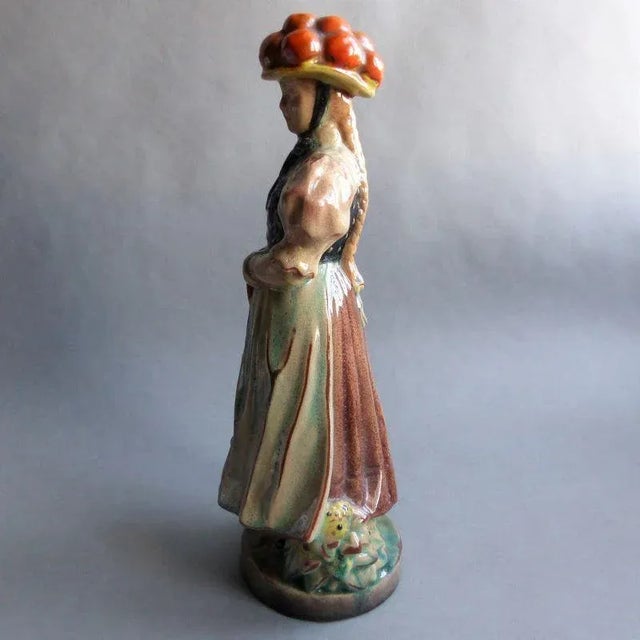 Mid-Century Modern Ceramic Forest Girl Figure by Anton Kling for Karlsruher Majolika, 1935 For Sale - Image 3 of 10