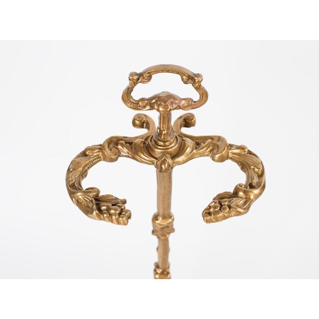 Brass 1960s Spanish Baroque Curated Brass Fireplace Tools Set With Stand - 3 Pieces For Sale - Image 8 of 10