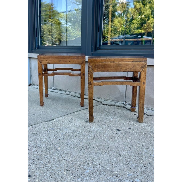 Assembled Pair of Chinese Antique Cedar Wood Stools or Side Tables in the Ming Dynasty Style, Late 1800’s For Sale - Image 14 of 15