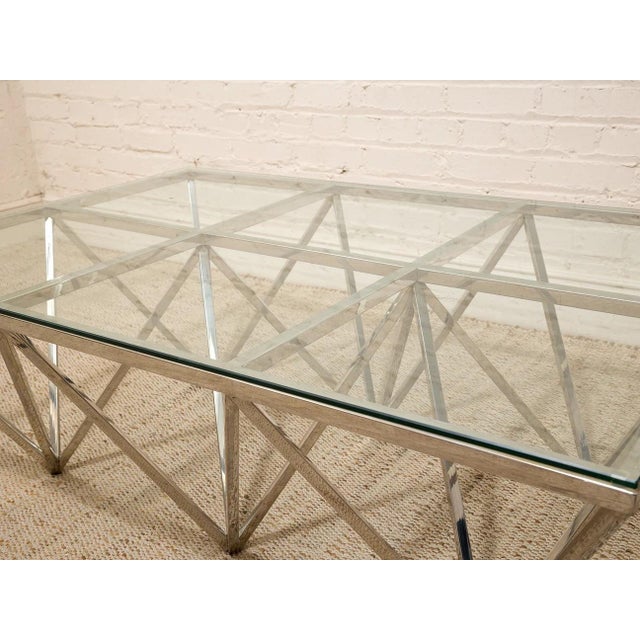 Modern Chrome Geometric Coffee Table With Glass Top For Sale - Image 4 of 8