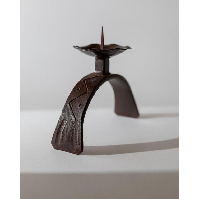 Mid-Century Sculptural Hand-Forged Iron Candleholder, 1960s For Sale - Image 11 of 12