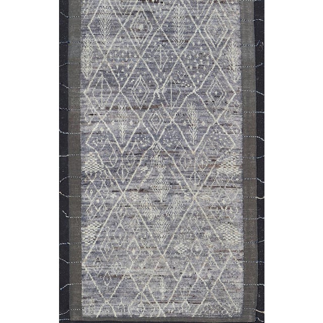 Modern Casual Gallery Runner With Moroccan Diamond Pattern in Purple & Ivory 4'2 X 15'10 For Sale - Image 9 of 12