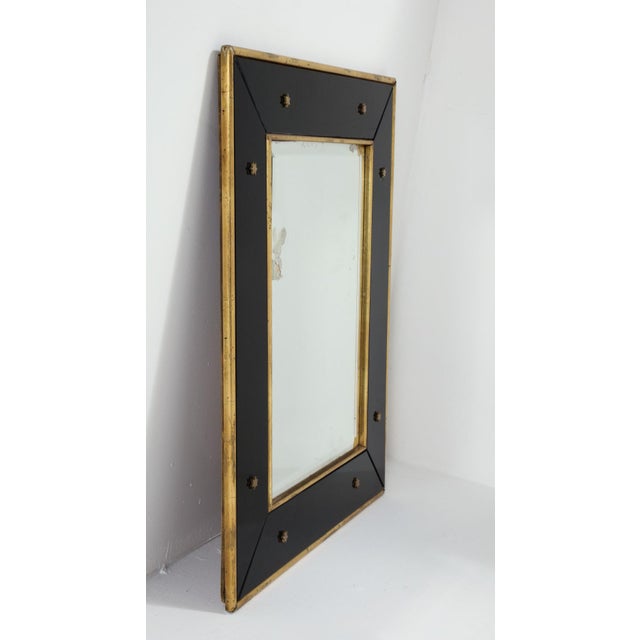 Jacques Adnet Black Glass And Gold Leaf Wall Mirror With Star