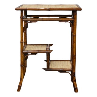 English 1920s Bamboo and Woven Rattan Side Table with Sectioned Shelves For Sale
