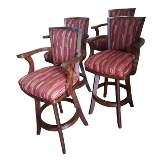 Best Chairs Co Walnut Upholstered Bar Stools Counter Stools - Set of 4 For Sale