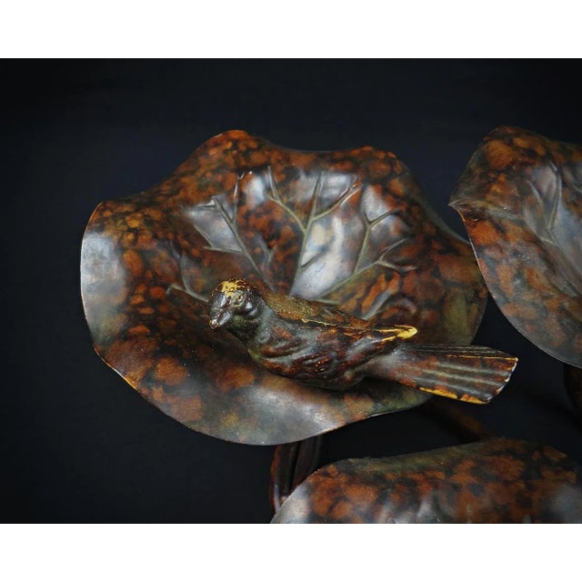 Leaf-Shaped 3-Tiered Lotus Bird Bath in Metal, 2000s For Sale - Image 9 of 14