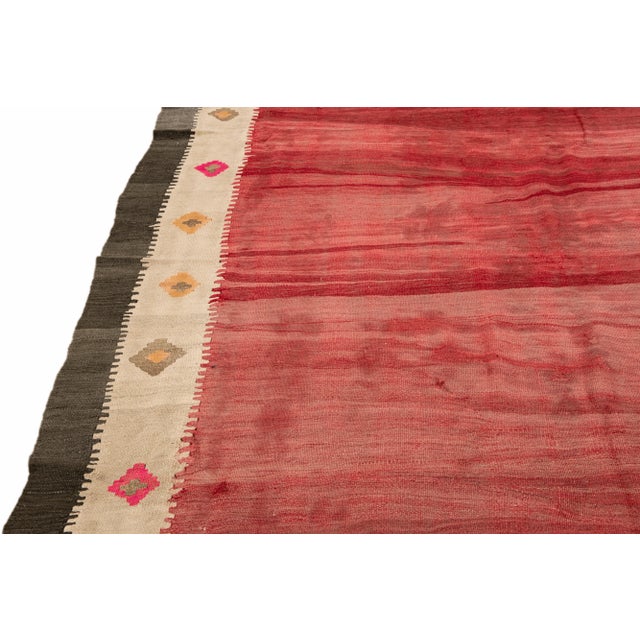Vintage Kilim Handmade Flatweave Red Geometric Wool Runner 6' 3'' X 12' 10'' For Sale - Image 9 of 11
