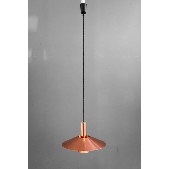 Copper chandelier denmark around 1950s Polished and stove enameled Up to 250V (Europe/UK Standard).The wiring of this item...