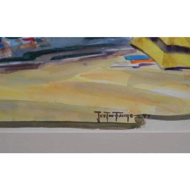 Paint Justin Faivre (1902-1990) "Day at the Beach" Original Watercolor C.1944 For Sale - Image 7 of 11