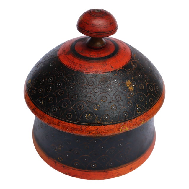 Handpainted Wooden Lacquerware Spice Box, 1950s For Sale