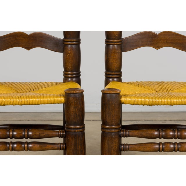 Set of Six French Modernist Dining Chairs, Oak & Rush, 1960 For Sale - Image 9 of 18