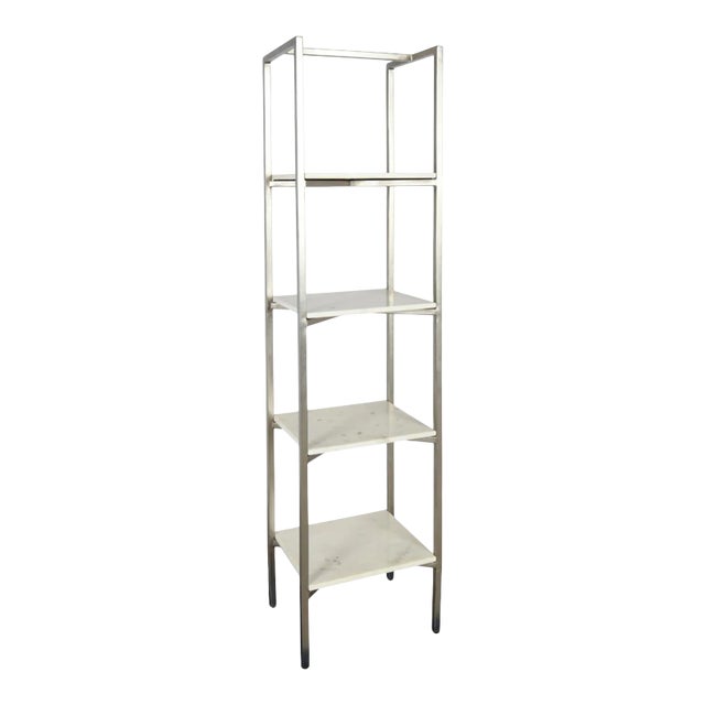 White Marble & Nickel Narrow Shelf For Sale