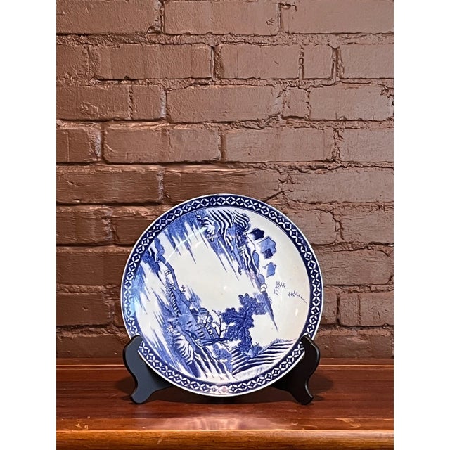 Antique Chinese Blue & White Porcelain Charger 12" Landscape Plate For Sale In San Francisco - Image 6 of 6