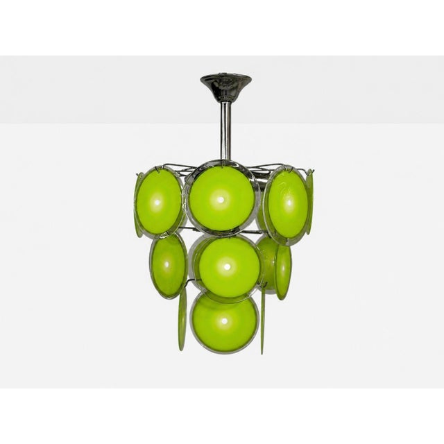 Mid-Century Modern, Small Pendant Light or Chandelier, Green Murano Glass, Chrome, USA, 1960s A mid-century modern Murano...