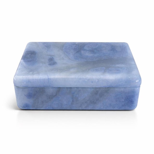 2020s Italian Hand Carved Volterra Blue Alabaster Swivel Top Decorative Box For Sale - Image 5 of 5