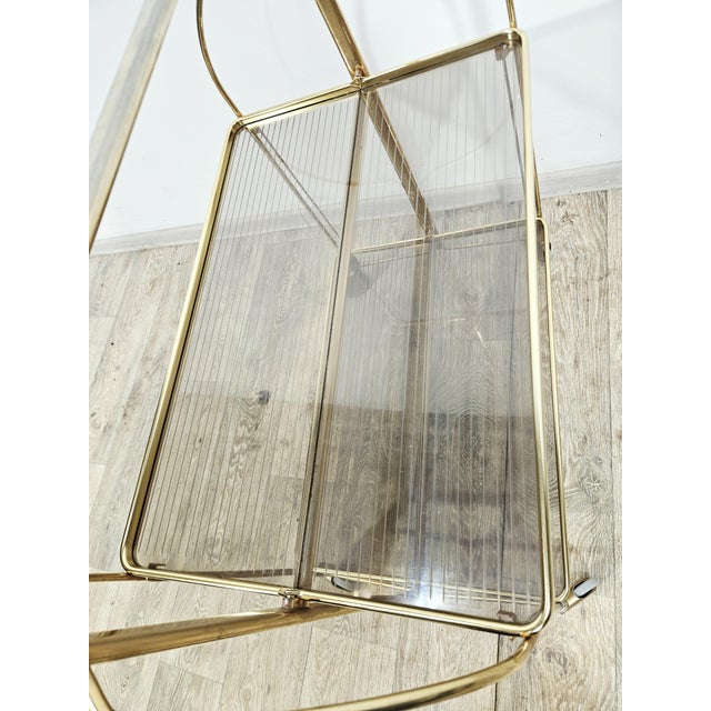 Mid-Century Modern Folding Bar Cart in Brass and Ribbed Acrylic Glass, 1960s For Sale - Image 10 of 18