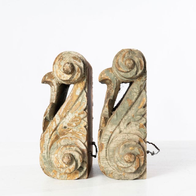 Pair of architectural. Beautiful carved pieces. Has wire run along the back to hang. These photos are upside down, could...