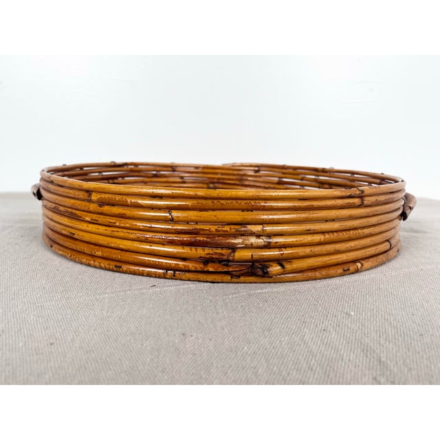 Vintage Pencil Reed Rattan Round Tray For Sale - Image 4 of 7