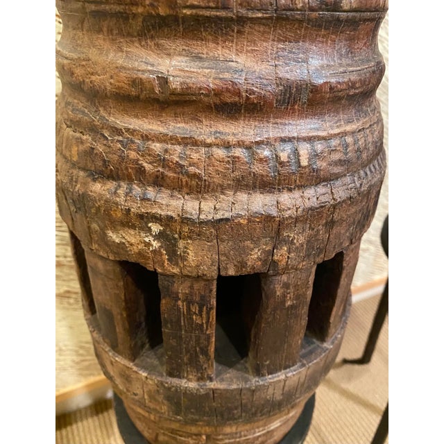 Wood Antique Mid 19th Century Cogs on Custom Metal Stand - Set of 2 For Sale - Image 7 of 12