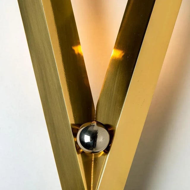 Metal Art Deco Style Brass and Chrome Wall Sconce, 1980s For Sale - Image 7 of 10