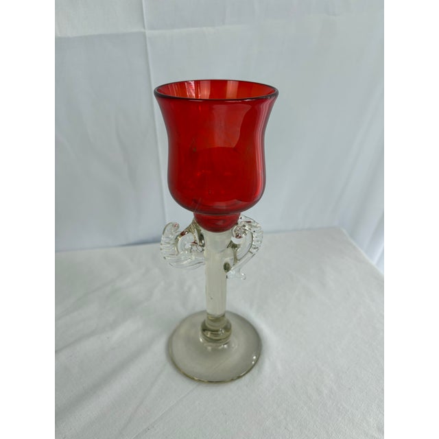 Signed 1976 Murano Ruby Glass Candlestick by Robert Levin For Sale In Greensboro - Image 6 of 10