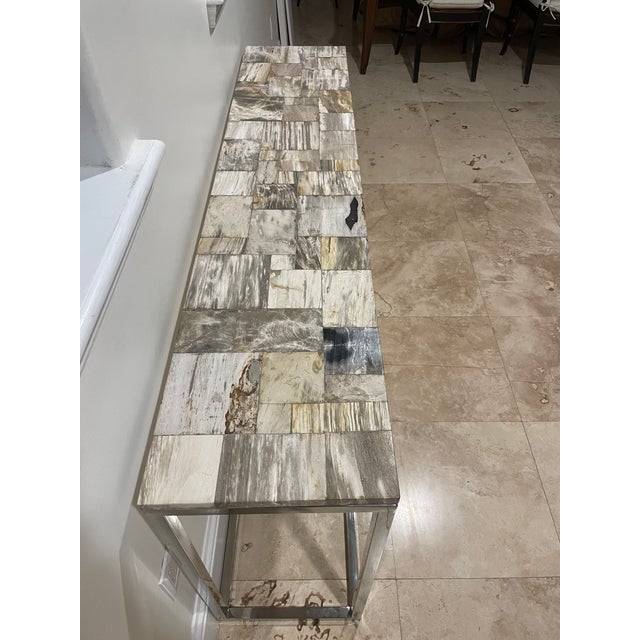 Contemporary Stone Top Chrome Console Table For Sale - Image 3 of 4