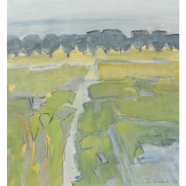 Mid-Century Modern Iris Kronbeck Mixed Media Landscape, Signed and Dated 1992, Framed Scandinavian Artwork For Sale - Image 3 of 3