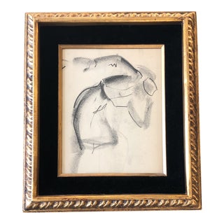 Original Vintage Abstract Charcoal Figure Study Drawing OrnateFrame With Velvet Liner For Sale