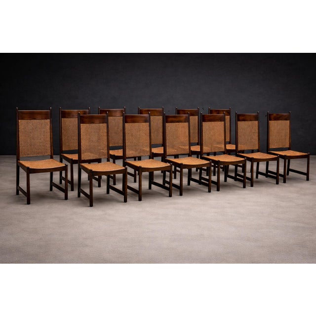 Set of 12 Brazilian Modern Dining Chairs in Rosewood & Caning by Fatima, 1960s Lot 606A For Sale - Image 13 of 16