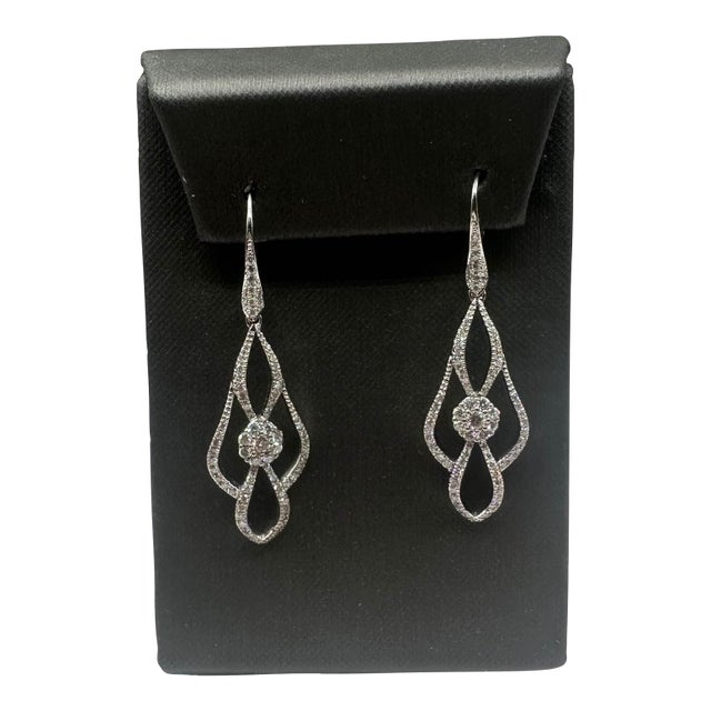 Diamond Drop Earrings in 18kt White Gold - 1.2ctw Gh vs/Si Diamonds, Lever Backs, A Pair For Sale