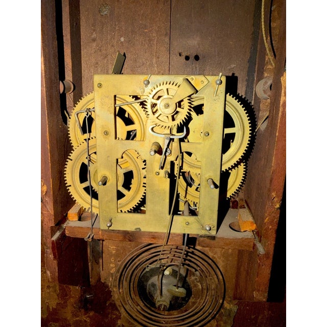 Seth Thomas Antique Round Dial Ogee Clock With Maple Wood Case For Sale - Image 10 of 12