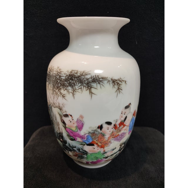 Chinese Ceramic Vase Qianlong Marked Famille Porcelain Vase Hand Painted Playing Children Pattern For Sale - Image 11 of 12