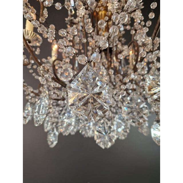 1930s Brass Crystal Chandelier Ceiling Lamp Lustre Art Nouveau Lamp For Sale - Image 9 of 13