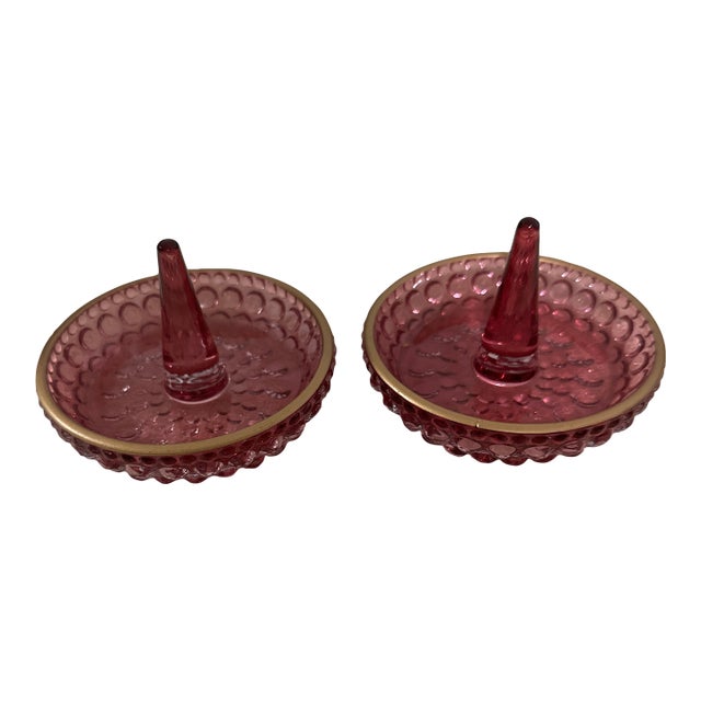 Mid-Century Cranberry Ring Holder. Hobnail For Sale