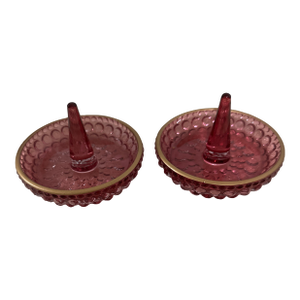 Mid-Century Cranberry Ring Holder. Hobnail
