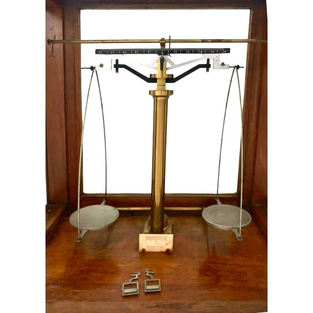 Early 20th Century Early 20th Century Antique Pharmacist Scale in Wood Glass Case by Voland and Sons For Sale - Image 5 of 11