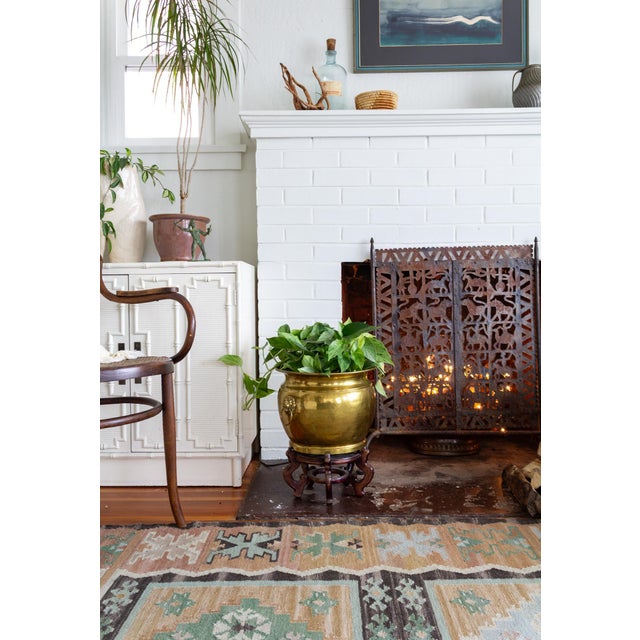 Brass Plated Lions Heads Firewood Holder or Large Planter For Sale - Image 9 of 13