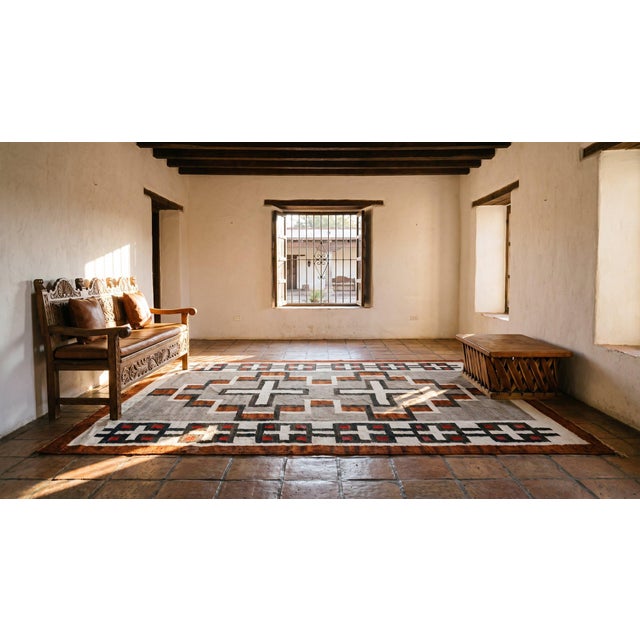 1920s Gray Geometric Antique American Navajo Carpet 4' X 5'9" Flatweave Wool Rug For Sale - Image 16 of 18