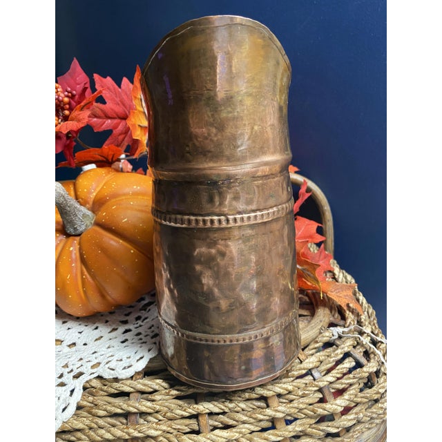 Early 20th C Primitive Rustic Hand-Hammered, Forged Copper Pitcher For Sale - Image 16 of 17