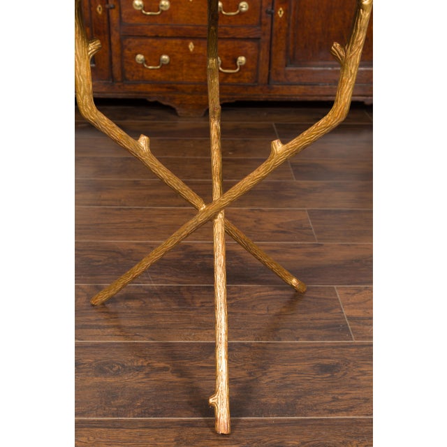 Gold French Vintage Gilt Metal Side Table with Faux Bois Style Legs and Marble Top For Sale - Image 8 of 11
