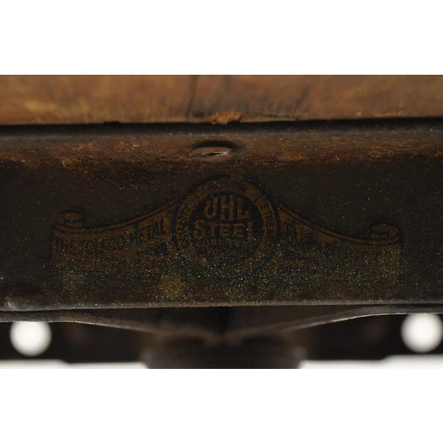 Early 20th Century Industrial Toledo Metal Co Steel & Wood Adjustable Drafting Stool Chair For Sale - Image 9 of 12