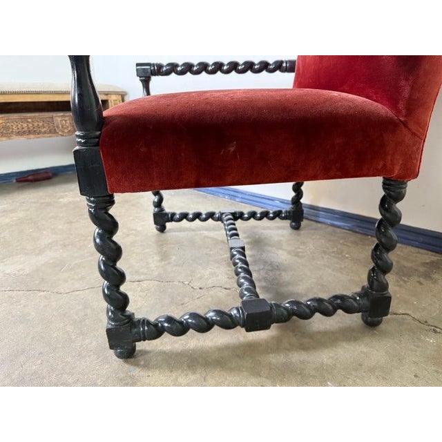 19th Century Spanish Baroque Armchairs in Ebonized Wood and Velvet For Sale - Image 12 of 13