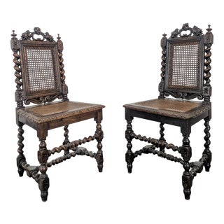 Louis XIII Style Chairs in Twisted Caned Oak, Set of 2 For Sale