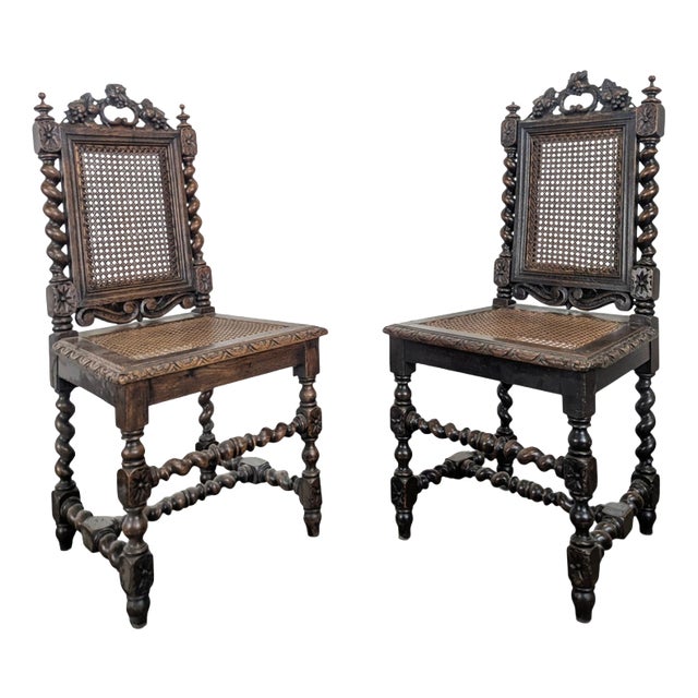 Louis XIII Style Chairs in Twisted Caned Oak, Set of 2 For Sale