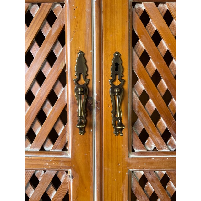 Vintage Chapman Pine French Country-Style Lattice Cupboard Bookcase Cabinet For Sale - Image 9 of 12