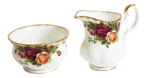 1960s English Traditional Royal Albert China Old Country Roses - Creamer & Open Sugar Bowl