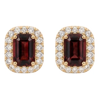 Natural Garnet Stud Earrings | Vintage Halo Cluster Earrings | January Birthstone Jewelry - A Pair For Sale