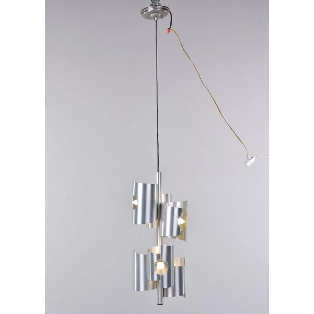 Metal Mid Century Italian Aluminum 6 Light Fixture For Sale - Image 7 of 13