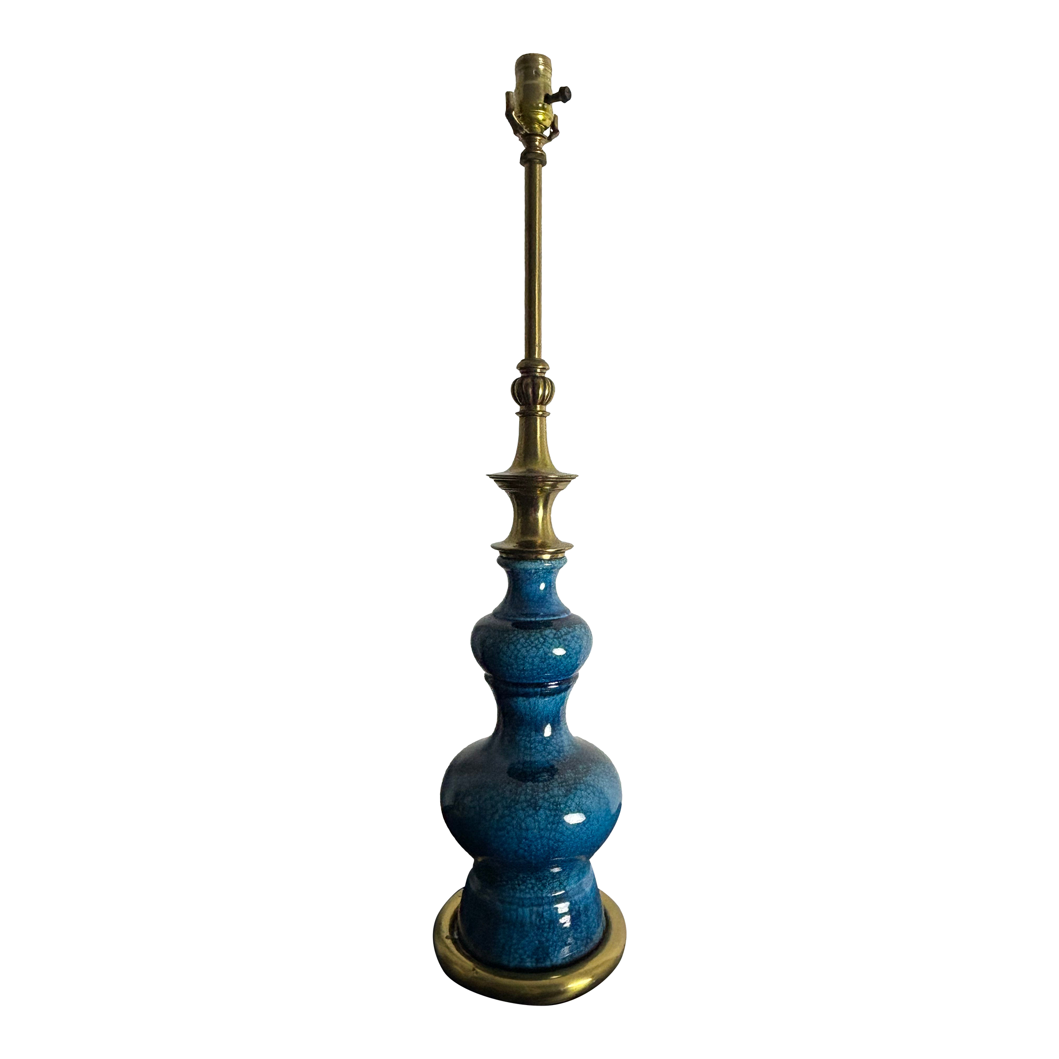 1960s Stiffel Blue Crackle Glaze Pagoda Lamp With Brass Base