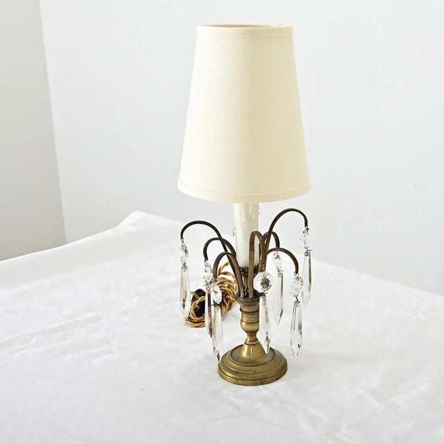 French 19th Century Petite Brass and Crystal Table Lamp For Sale - Image 4 of 8